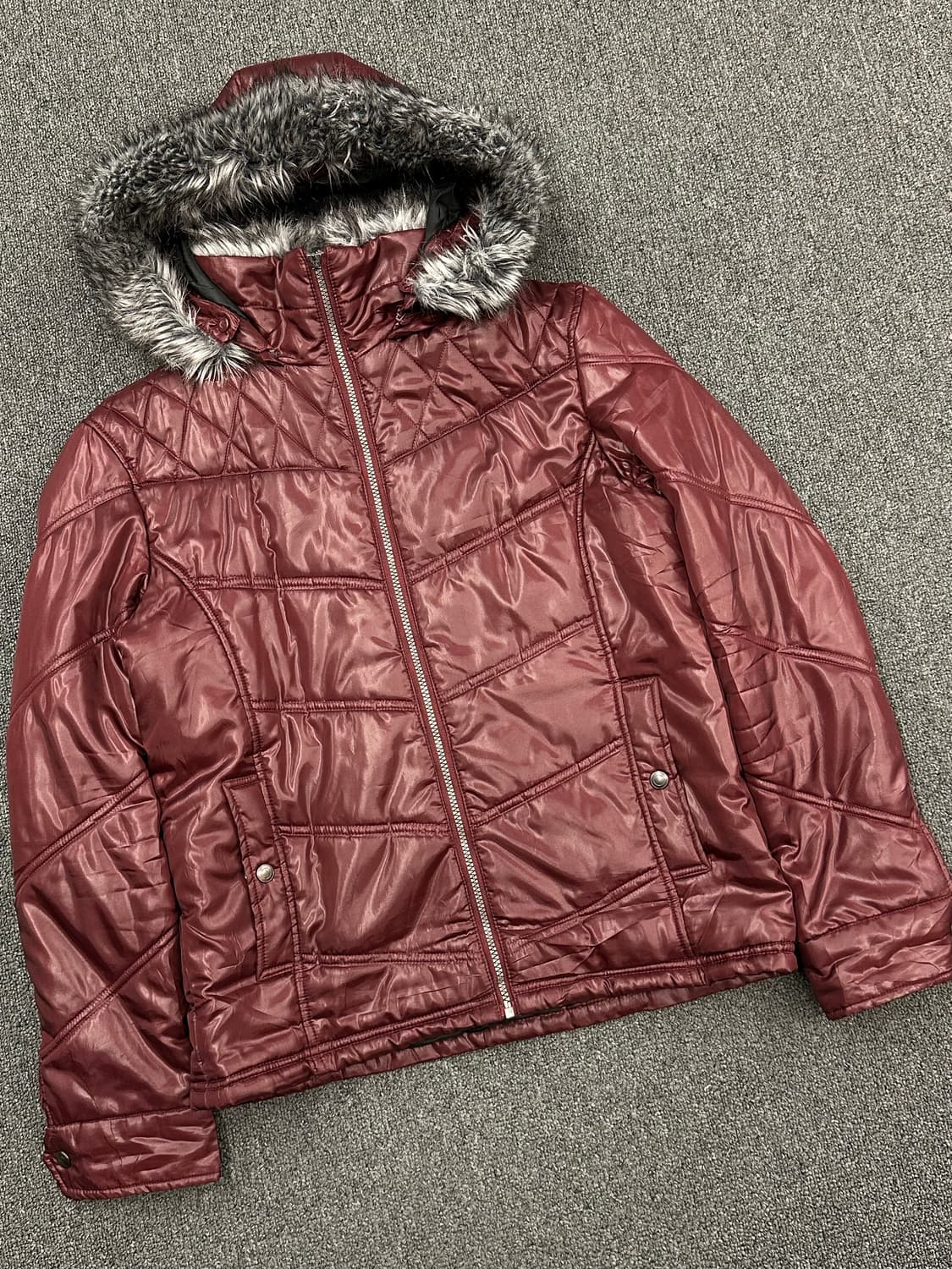 L)Spinach 빈티지 버건디 퍼 패딩 자켓 상품이미지1