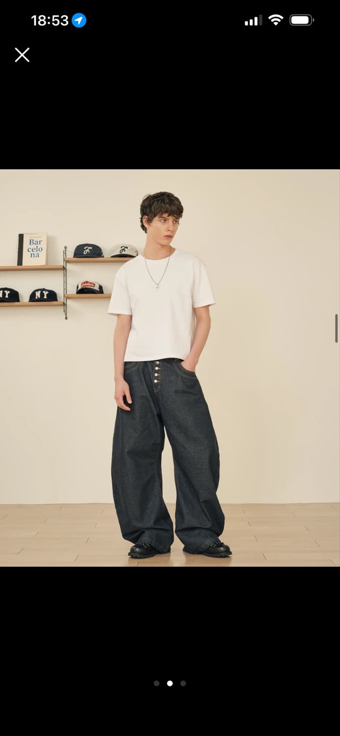 테이크이지 버튼플라이 커브드 데님팬츠 (인디고 블루 s사이즈) 새상품 상품이미지1