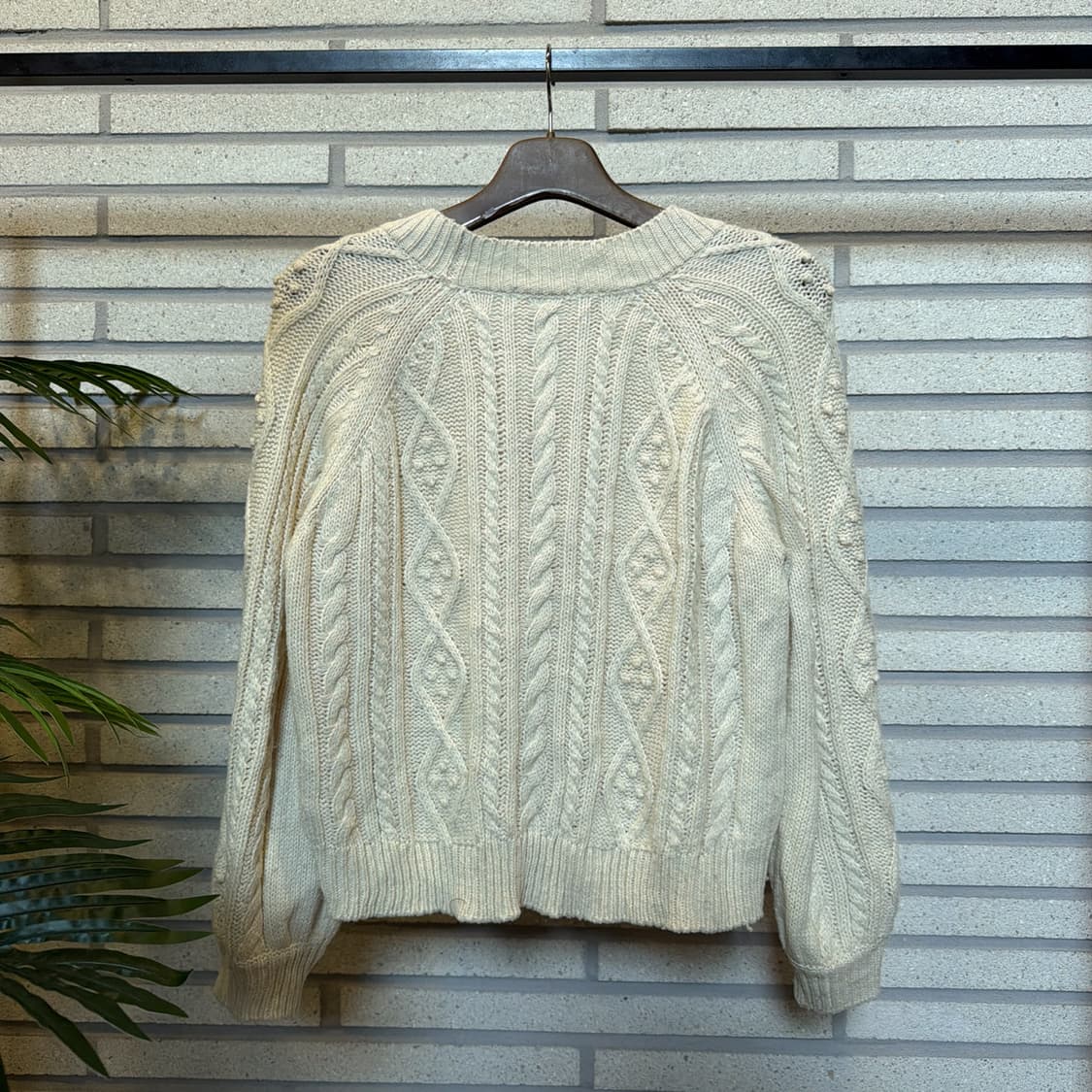 JPN VINTAGE 빅버튼 아란 니트가디건 케이블 패턴 볼륨 디테일 상품이미지3