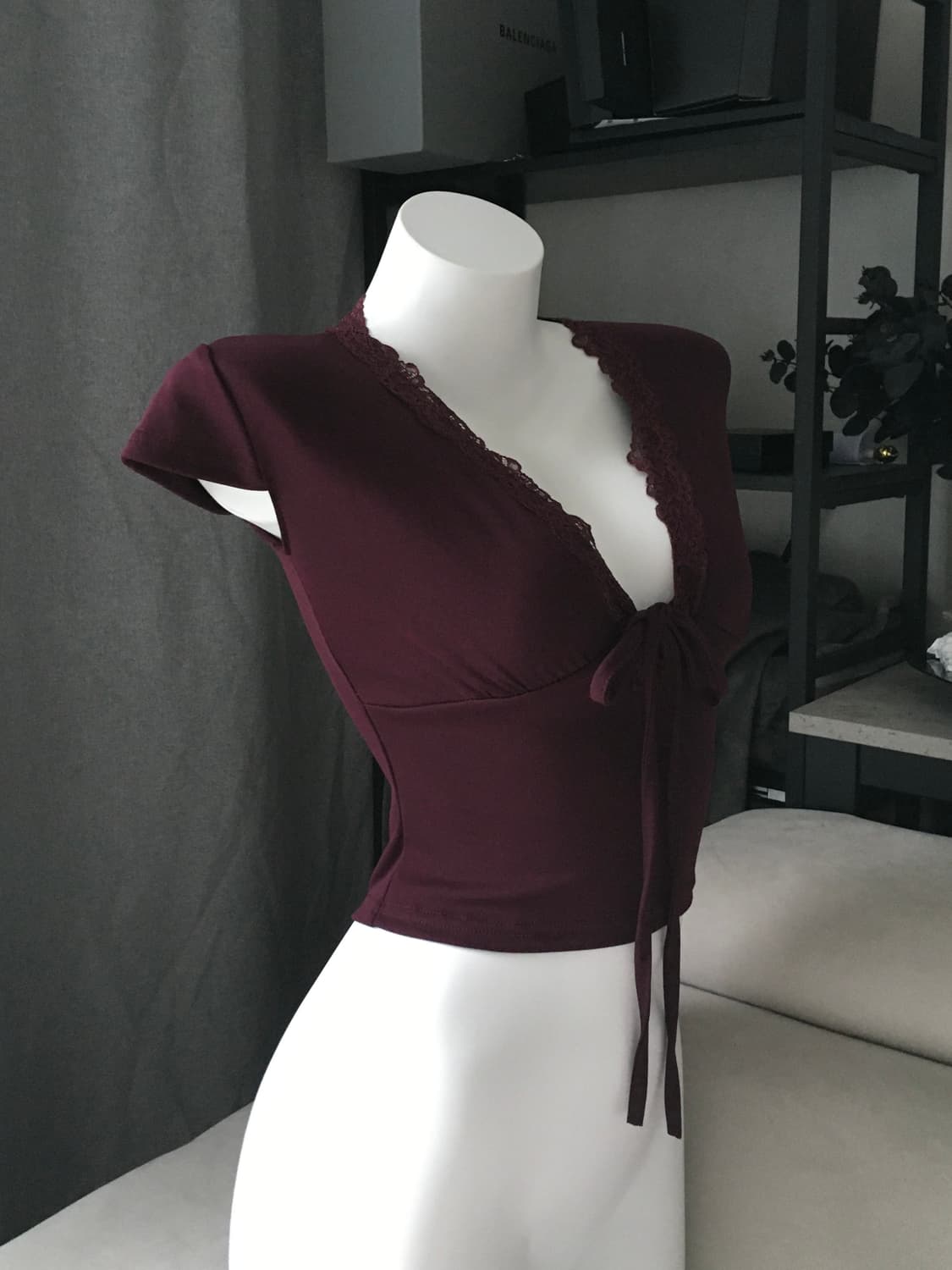 ༒ wine lace ribbon top 상품이미지2