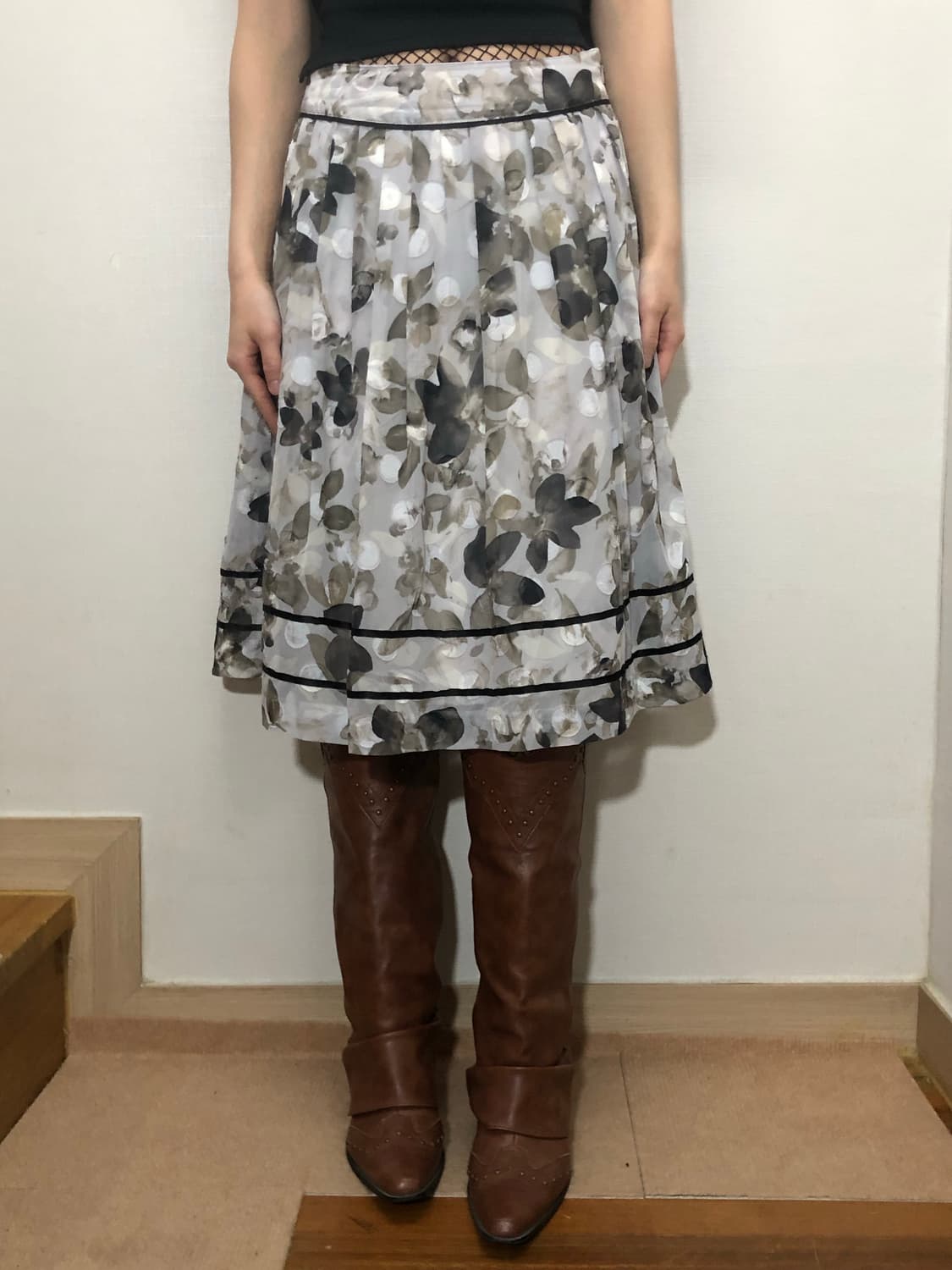 빈티지 라이트 그레이 플라워 스커트 상품이미지4