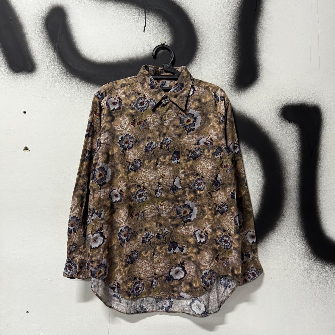 VTG 빈티지 플라워 자카드 패턴 원포켓 긴팔 셔츠 상품이미지1