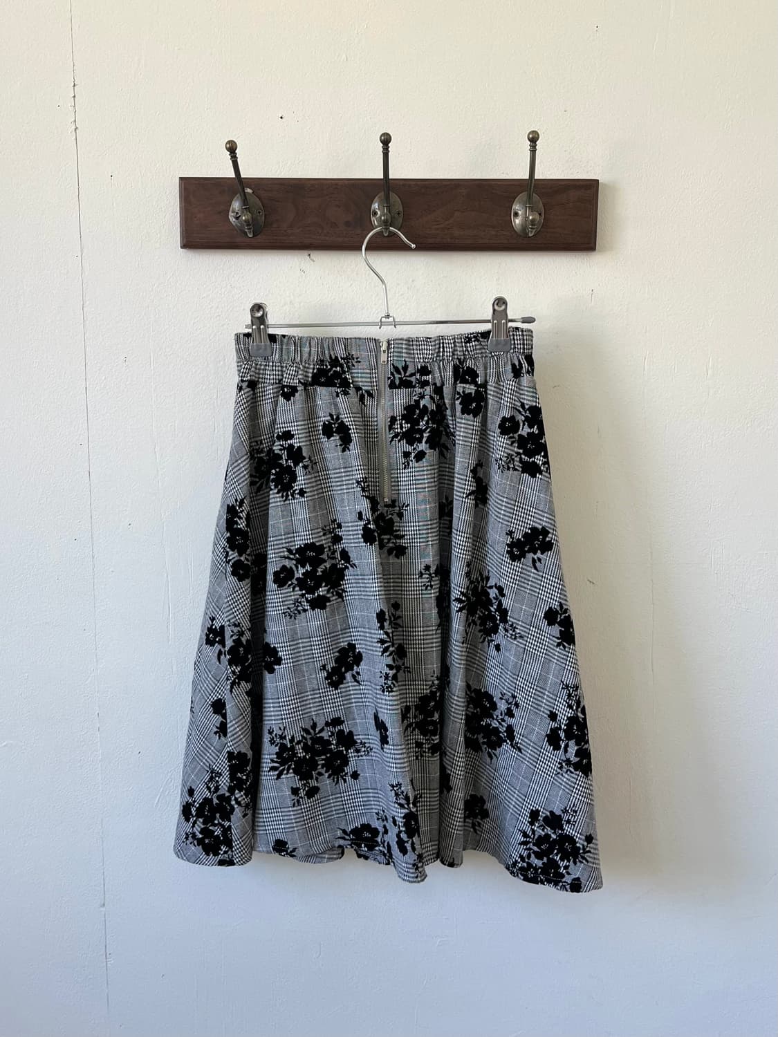 Japan vtg 체크 벨벳 플라워 스커트 상품이미지2