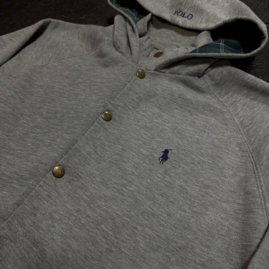 폴로 랄프로렌 안감 체크 후드 블루종 자켓 M 상품이미지4