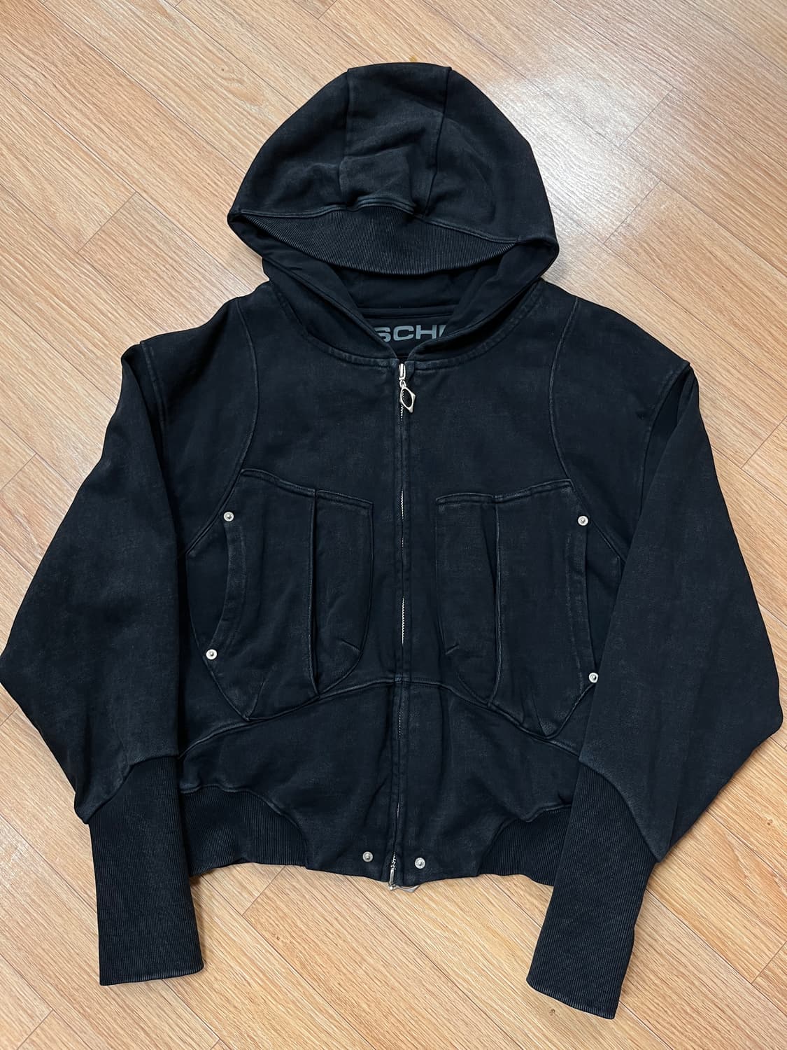 미스치프 빅 포켓 후드 워시드 블랙 상품이미지1