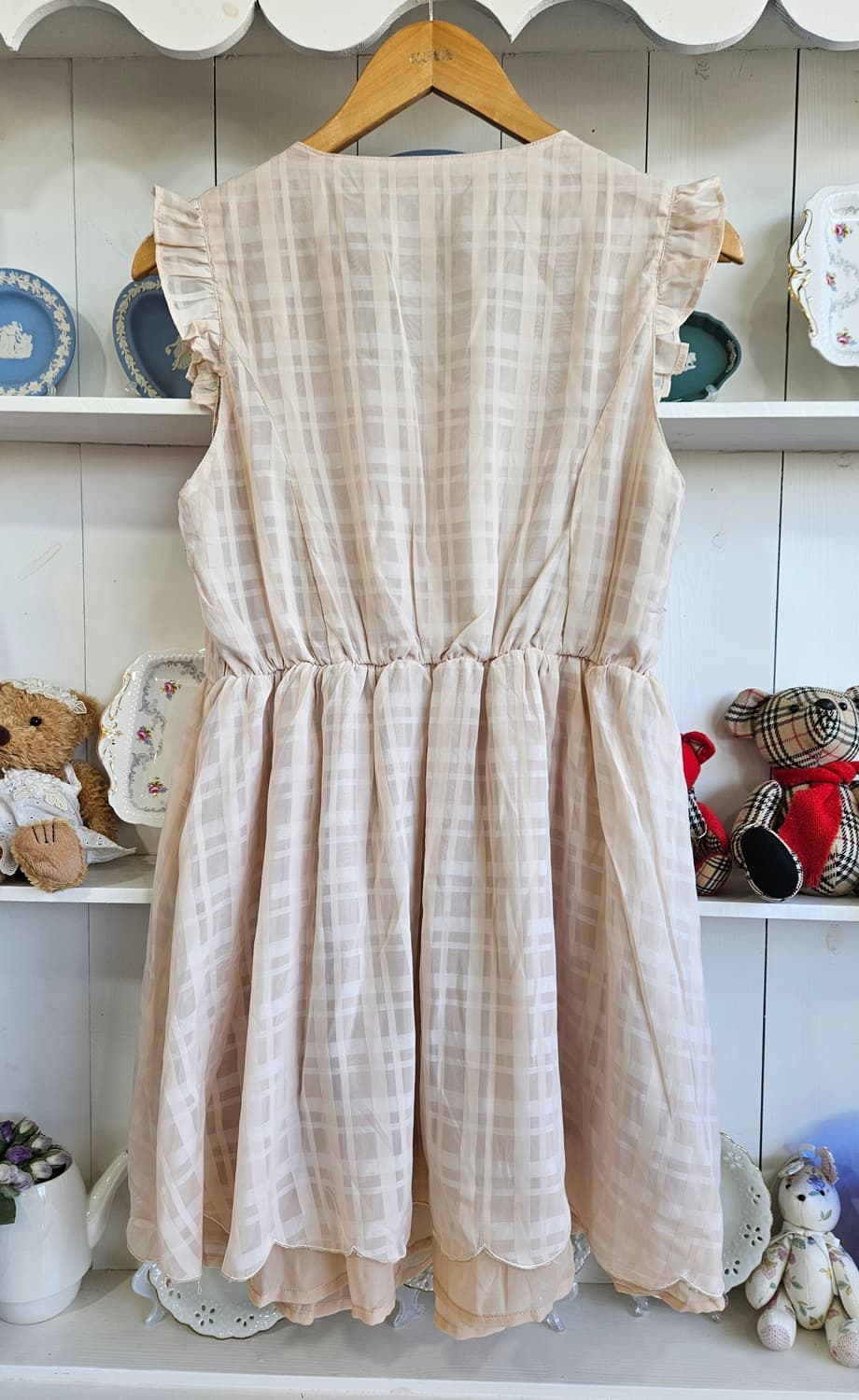 axes femme(엑시즈팜) 베이지 체크 레이스 원피스 상품이미지4