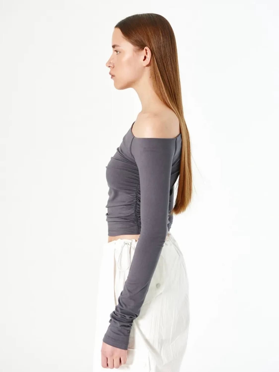 다이애그널 ONE SHOULDER SOFT TEE (grey) 상품이미지2