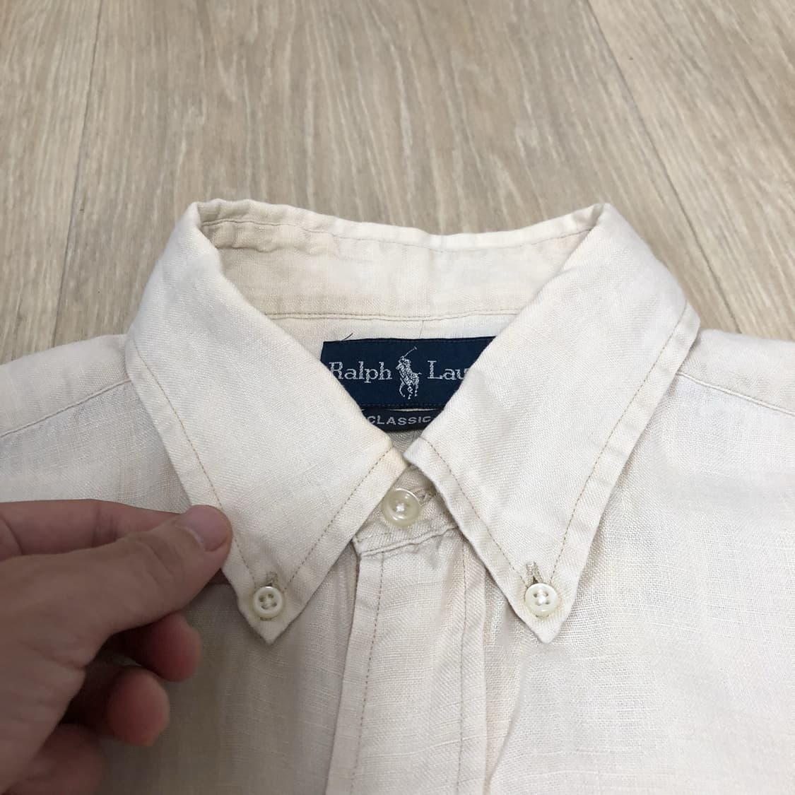 (M) 폴로 랄프로렌 POLO 클래식핏 린넨 반팔 셔츠 베이지 아이보리 상품이미지2