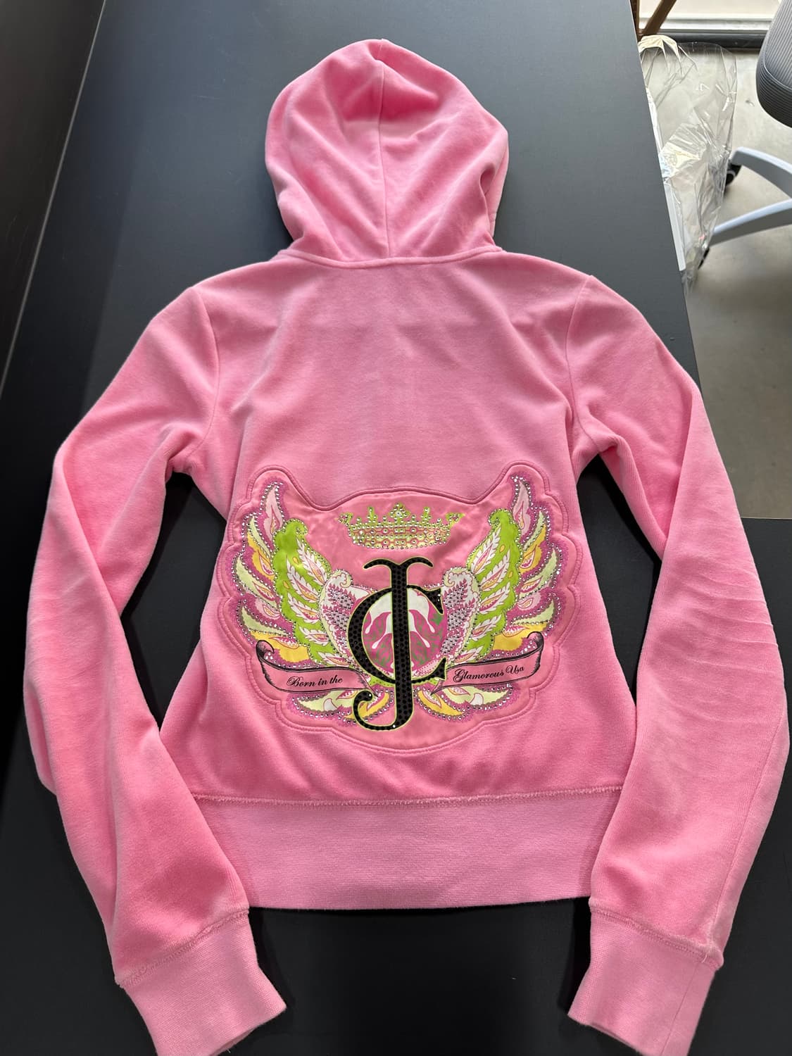 쥬시꾸뛰르 크라운 윙 큐빅 벨루어 후드집업 핑크 상품이미지6