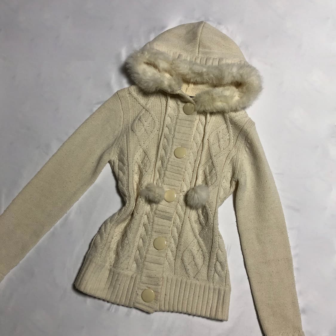 폼폼 후드 니트 가디건  아이보리 상품이미지2