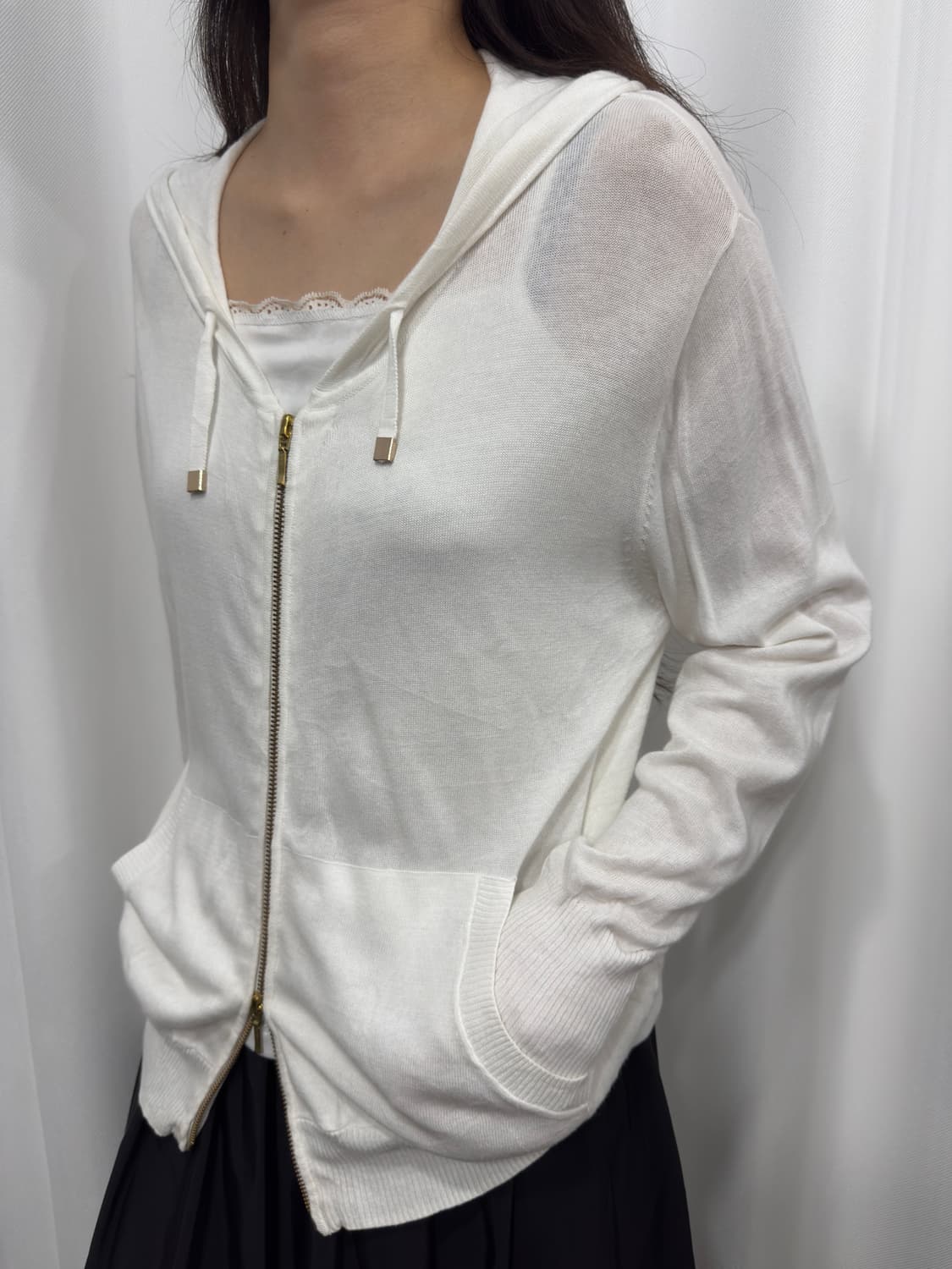 white knit hood twoway zipup 상품이미지3