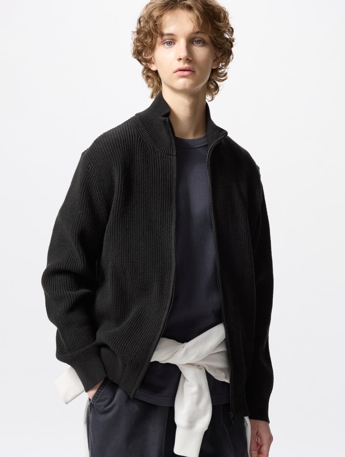 [L] 유니클로 남성 미들 게이지 풀집업 블랙 상품이미지1