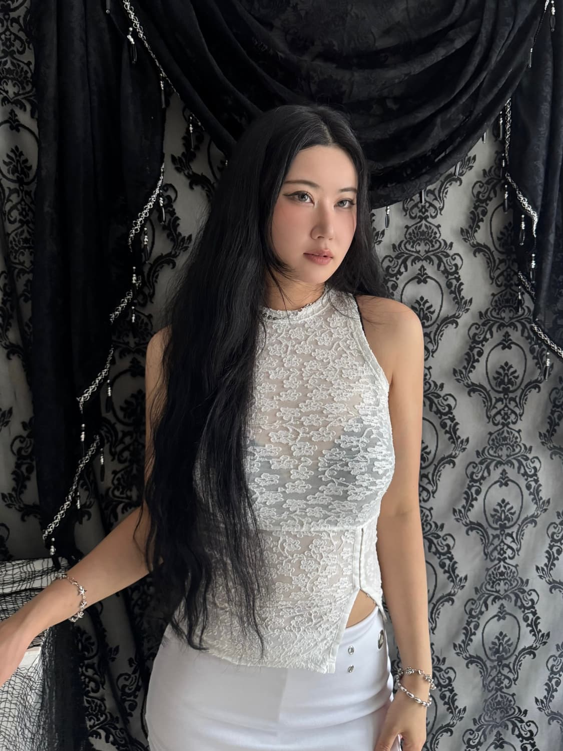 플라워 시스루 코르셋 후크 나시 상품이미지8