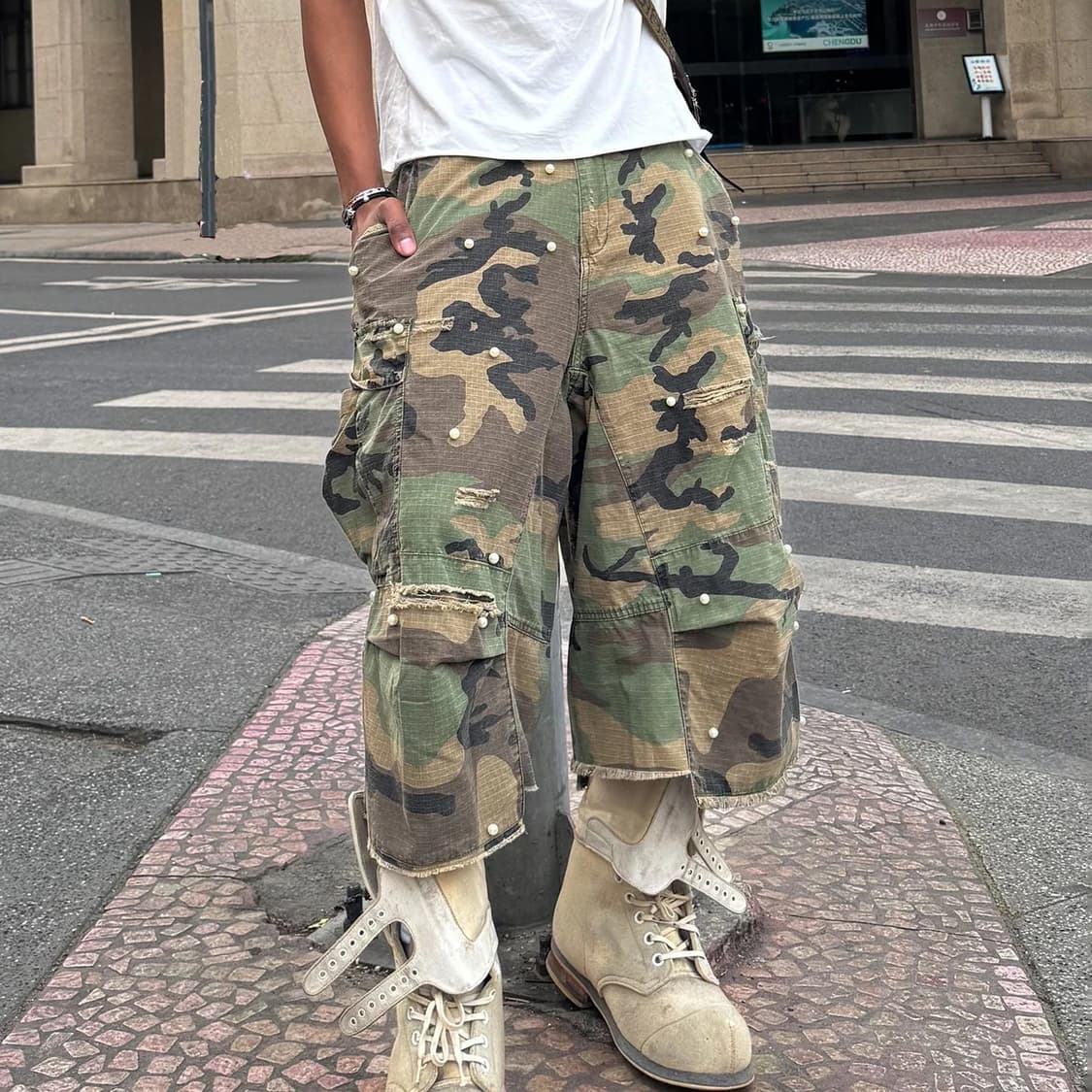 스팁씨 카모 진주 버뮤다 팬츠 반바지 쇼츠 L 상품이미지4