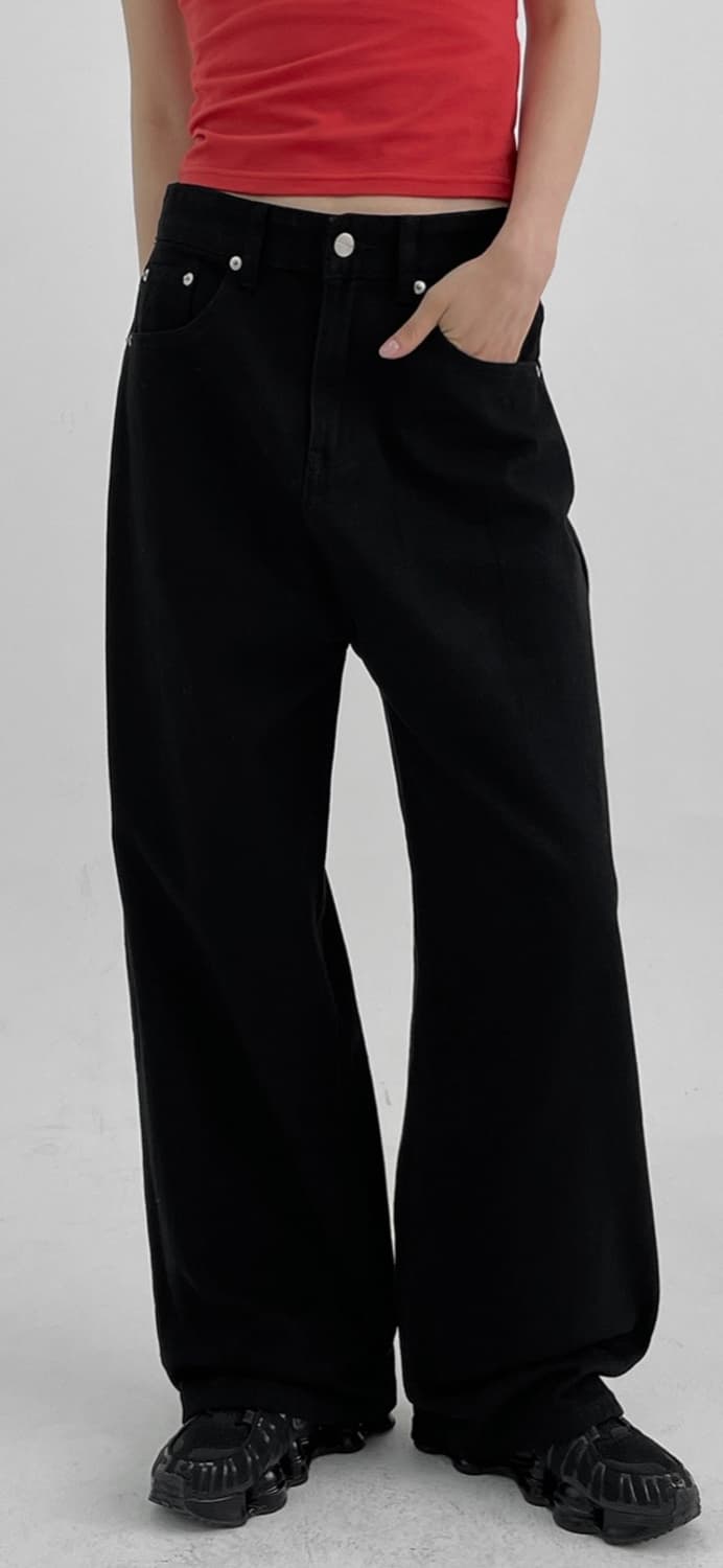 블랙업 솔드 와이드 코튼팬츠 블랙 M 상품이미지1