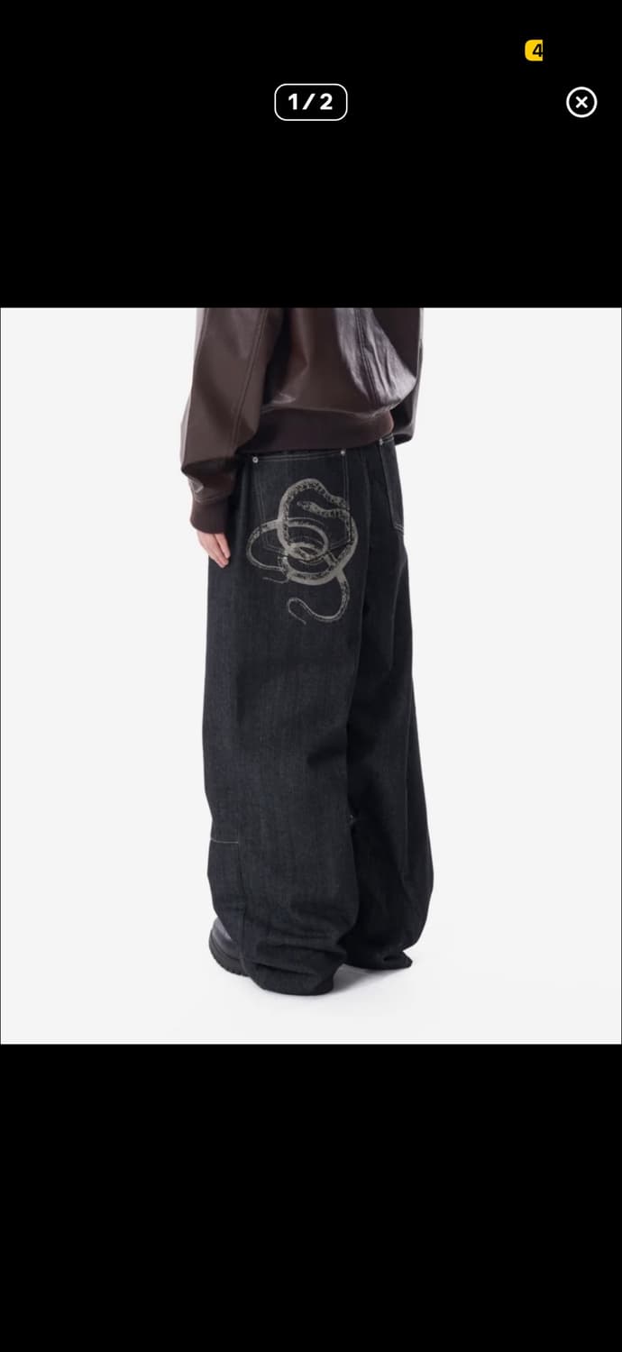 아캄 Snake printed denim pants (Black) 상품이미지1