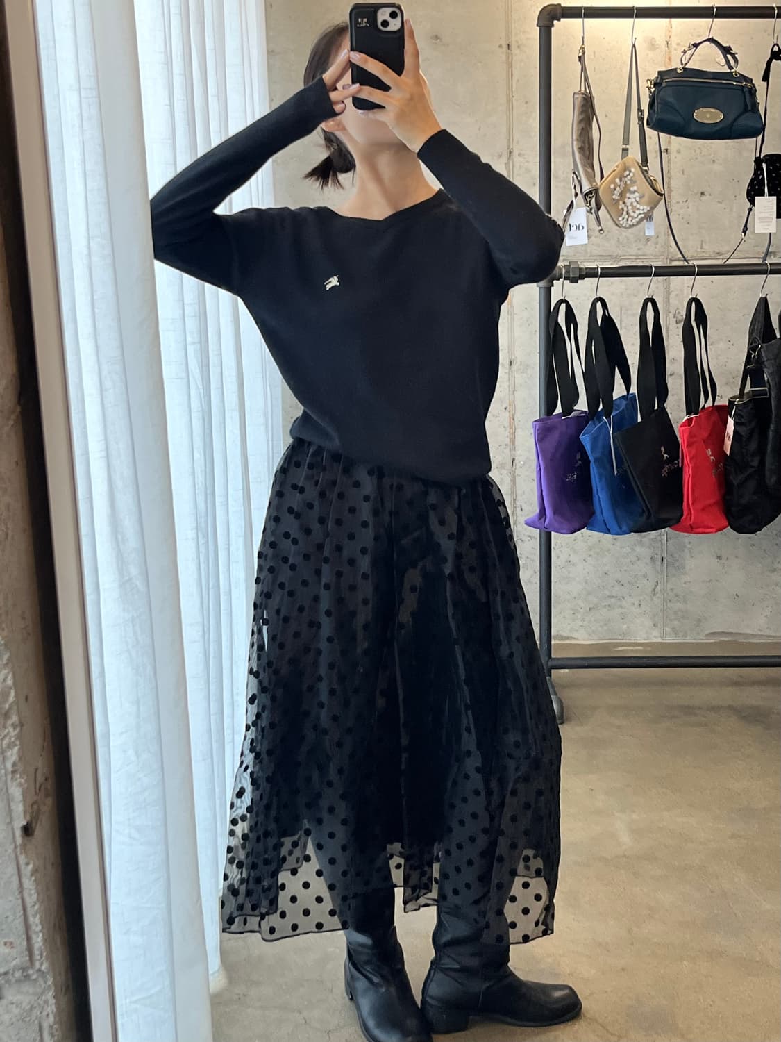 YUJUNE 도트 튤 스커트 블랙 상품이미지5