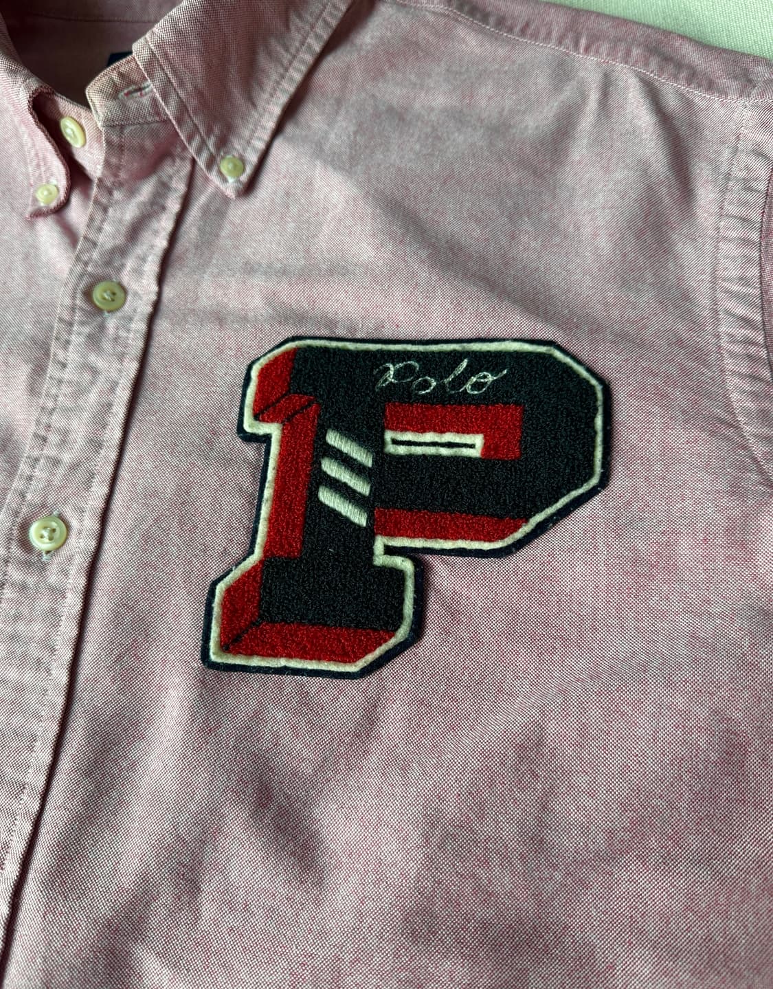 XL 폴로 P로고 와펜 옥스포드 셔츠 핑크 상품이미지4