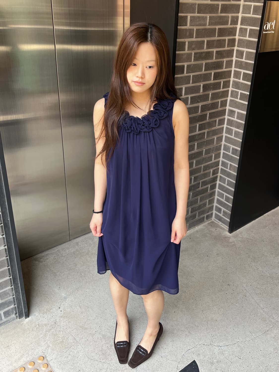 로즈 쉬폰 드레스 딥블루 상품이미지5