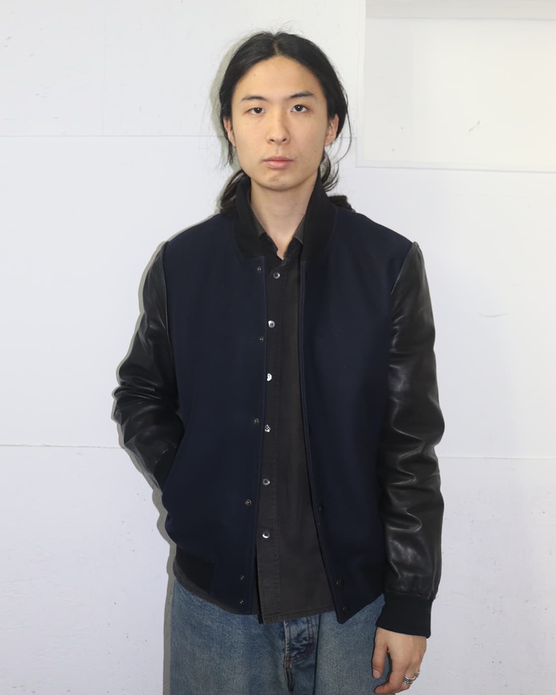 지방시 11AW 레더 슬리브 울 블루종 상품이미지1