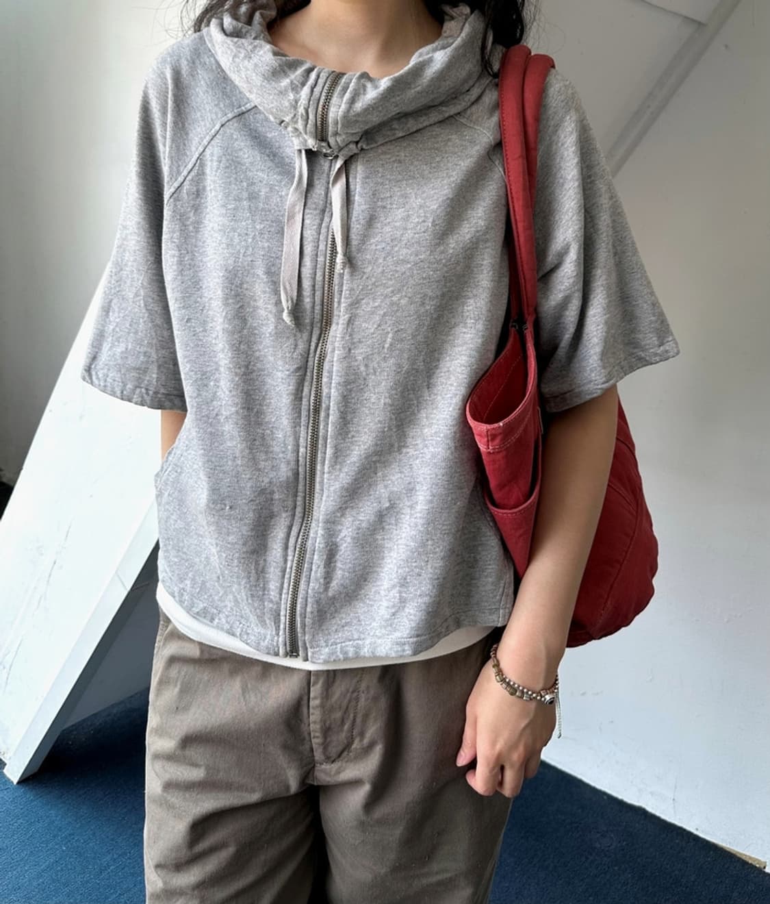 Cotton swear H/S 2way neck zip parker 상품이미지9