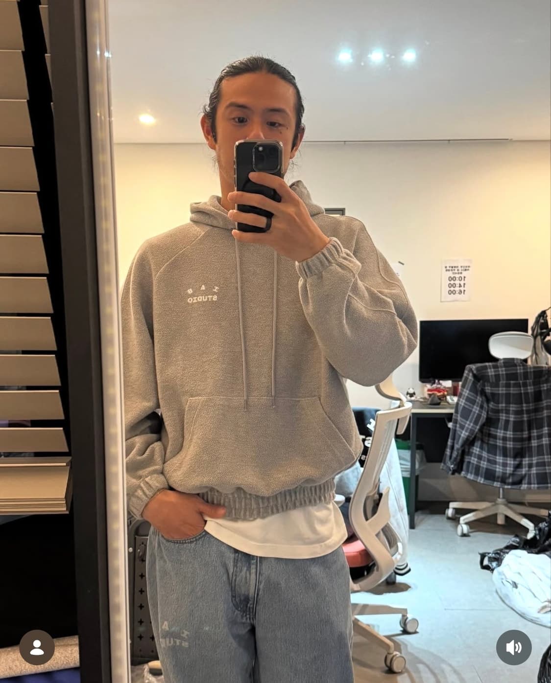 아이앱 스튜디오 헤링본 후드 그레이 화이트 XL 상품이미지1