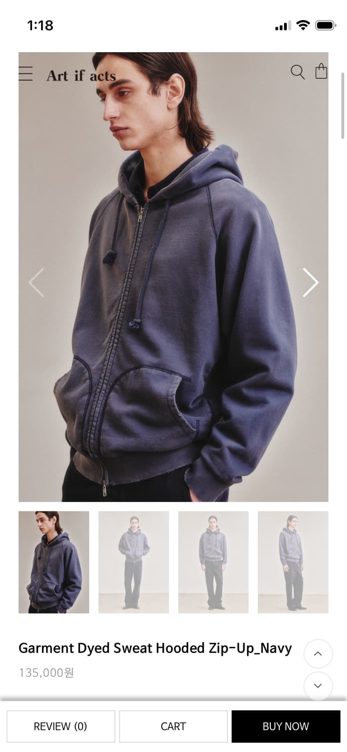 아트이프액츠 26ss 가먼트 다이드 후드집업 네이비 xl 사이즈 상품이미지1