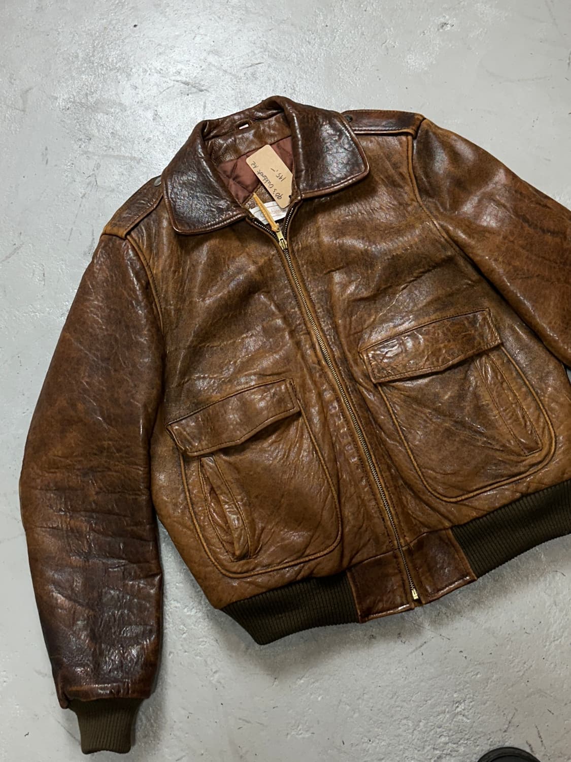 90's 시어스 오크브룩 디스 레더 봄버 자켓 빈티지 봄버 가죽 자켓 상품이미지5