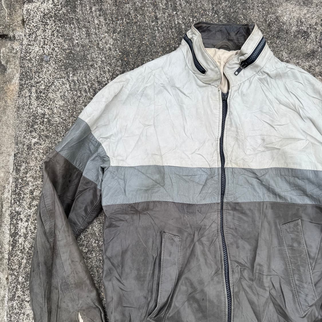 [M] 80s Lanvin 랑방 컬러블록 레더자켓 상품이미지4