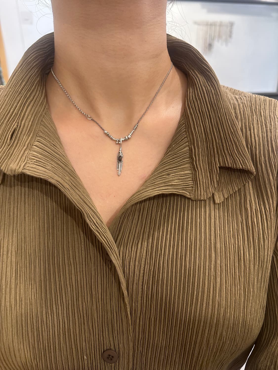 onyx feather karensilver mix necklace 상품이미지5
