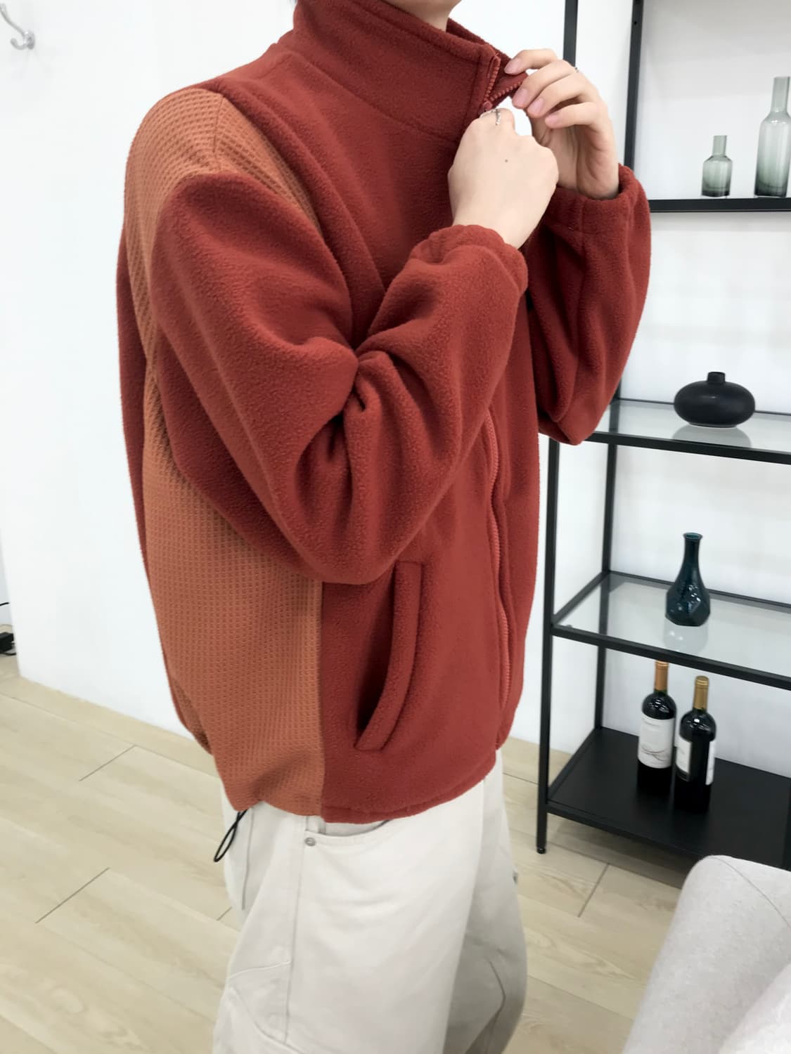 플리스 레드/그레이 상품이미지3