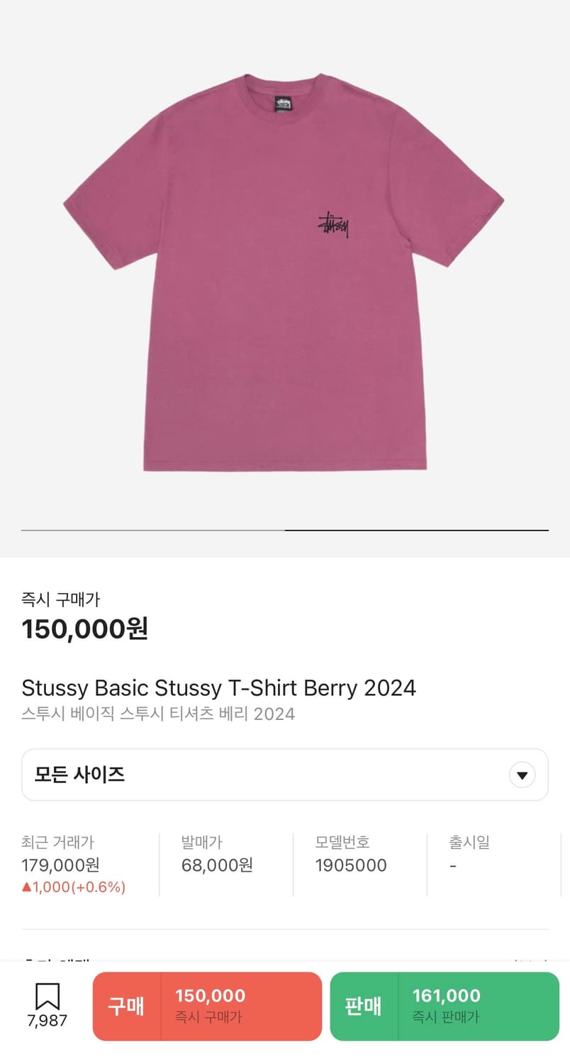 스투시 베이직 로고 오버핏 반팔 새상품 베리 상품이미지8