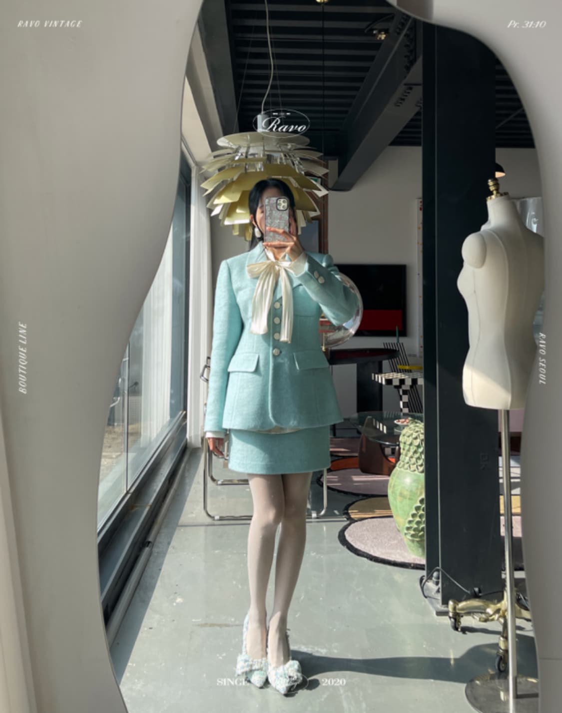 (새상품) 라보빈티지 하늘색 민트 트위드 셋업 투피스 상품이미지6