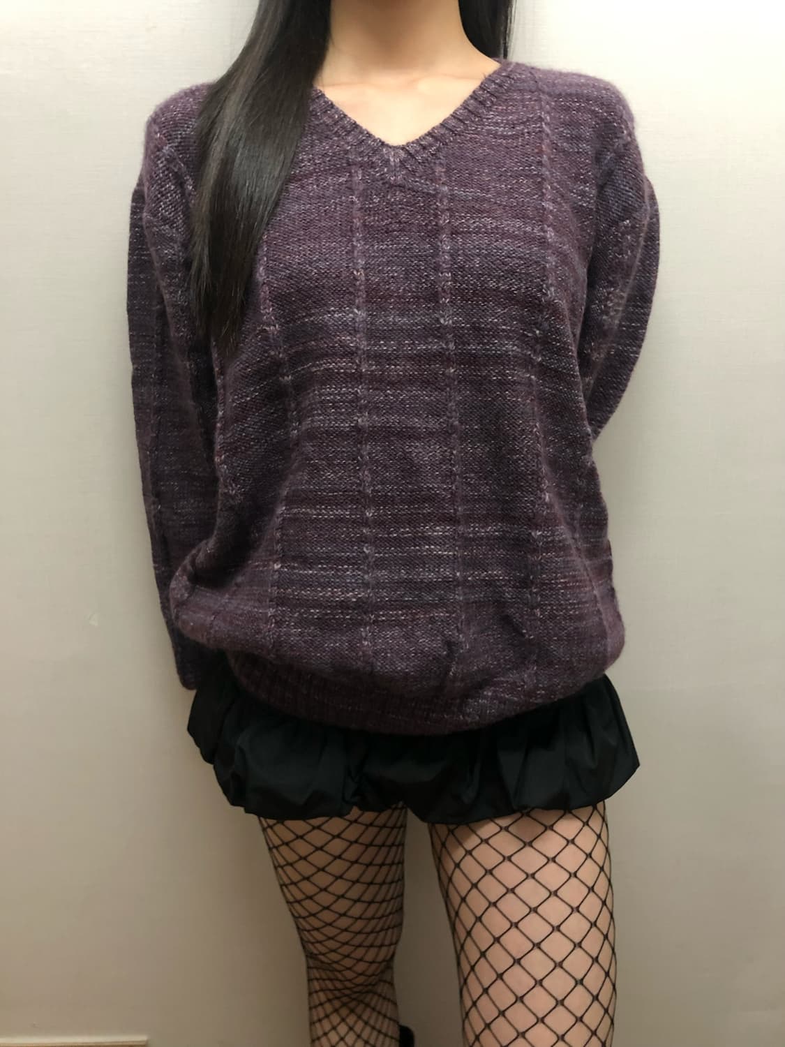 빈티지 퍼플 브이넥 니트 상품이미지1