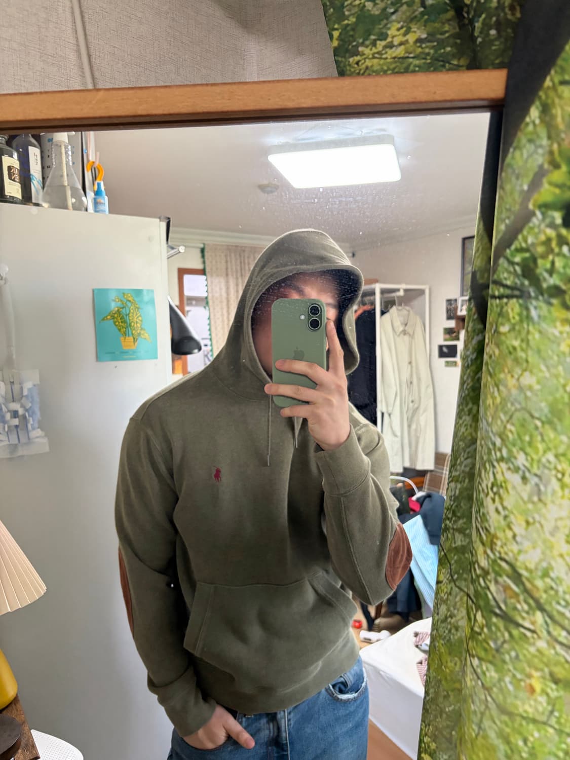 L) 폴로 랄프로렌 팔꿈치 패치 후드티 카키 상품이미지3