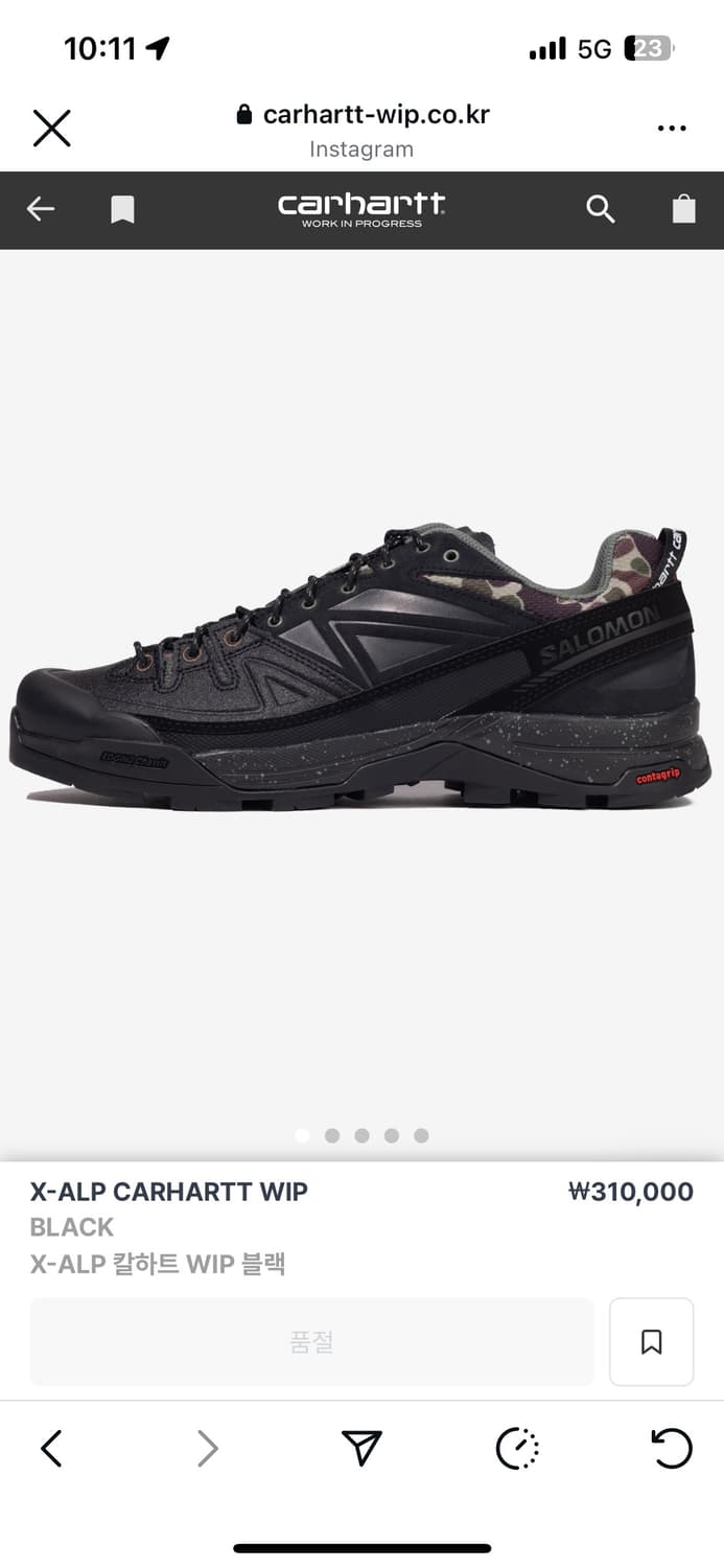 칼하트WIP x 살로몬 X-ALP 새상품 상품이미지1