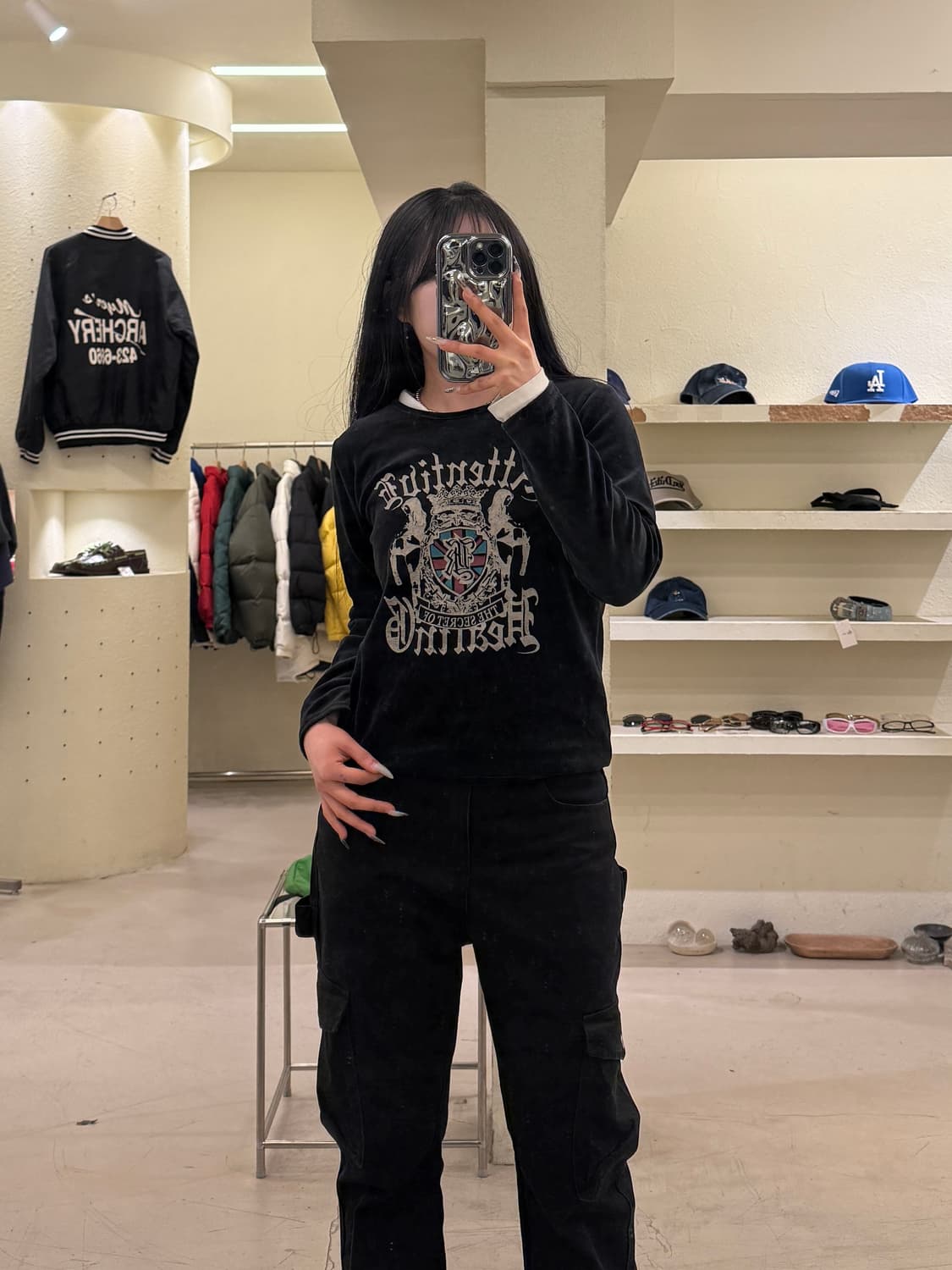 빈티지 무브아 벨벳 크레스트 롱슬리브 티 U1034 상품이미지1