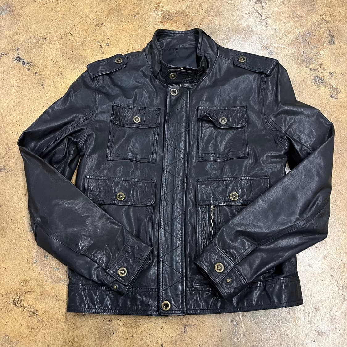 [정품/95] 블랙 가죽 포켓 자켓 b16 상품이미지2