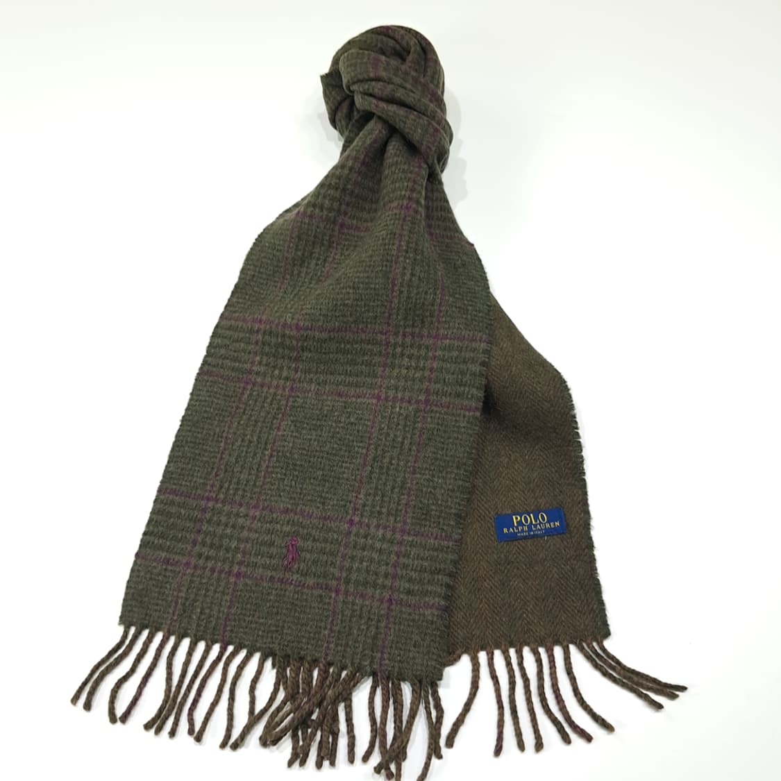 MX627 폴로 90s 이태리판 글렌체크 헤링본 양면 머플러 목도리 상품이미지2