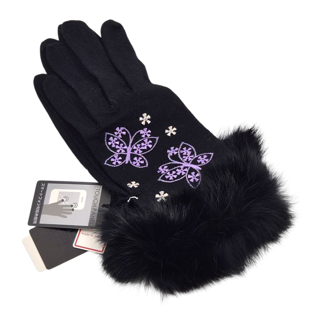07s 안나수이 블랙 나비 래빗 퍼 울 터치 장갑 상품이미지1