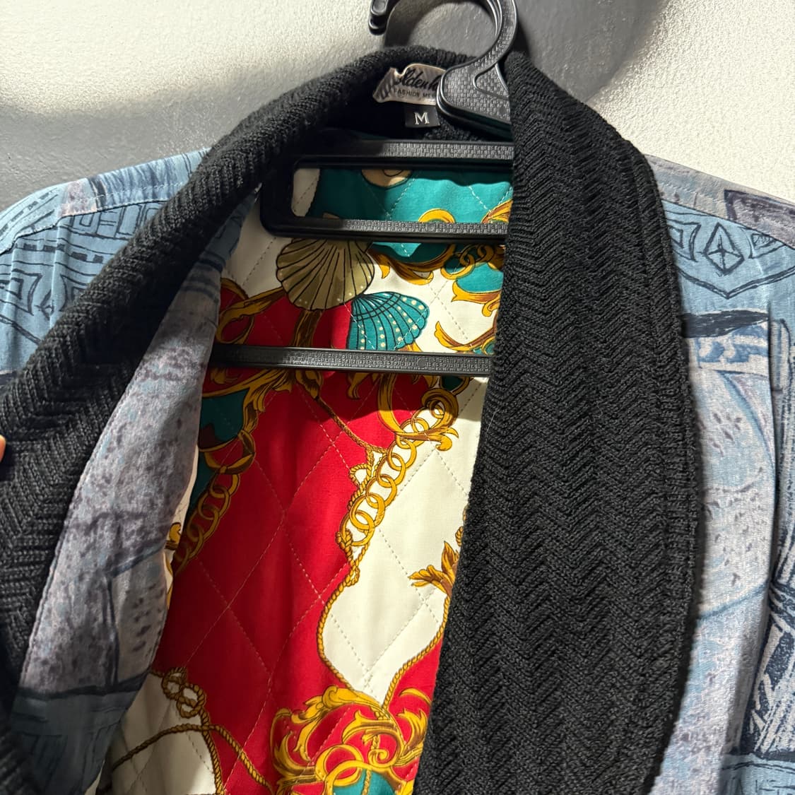 VTG 빈티지 에스닉 바로크 풀 패턴 퀼팅 더블 버튼 블루종 자켓 상품이미지6