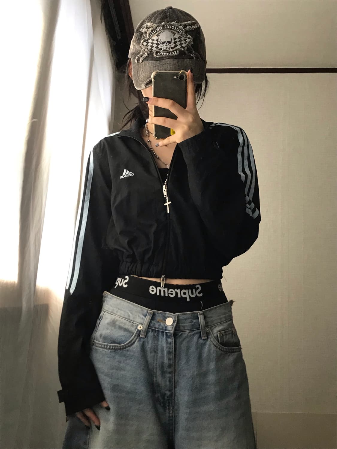 아디다스 블랙 연하늘 크롭 투웨이 바람막이 상품이미지5