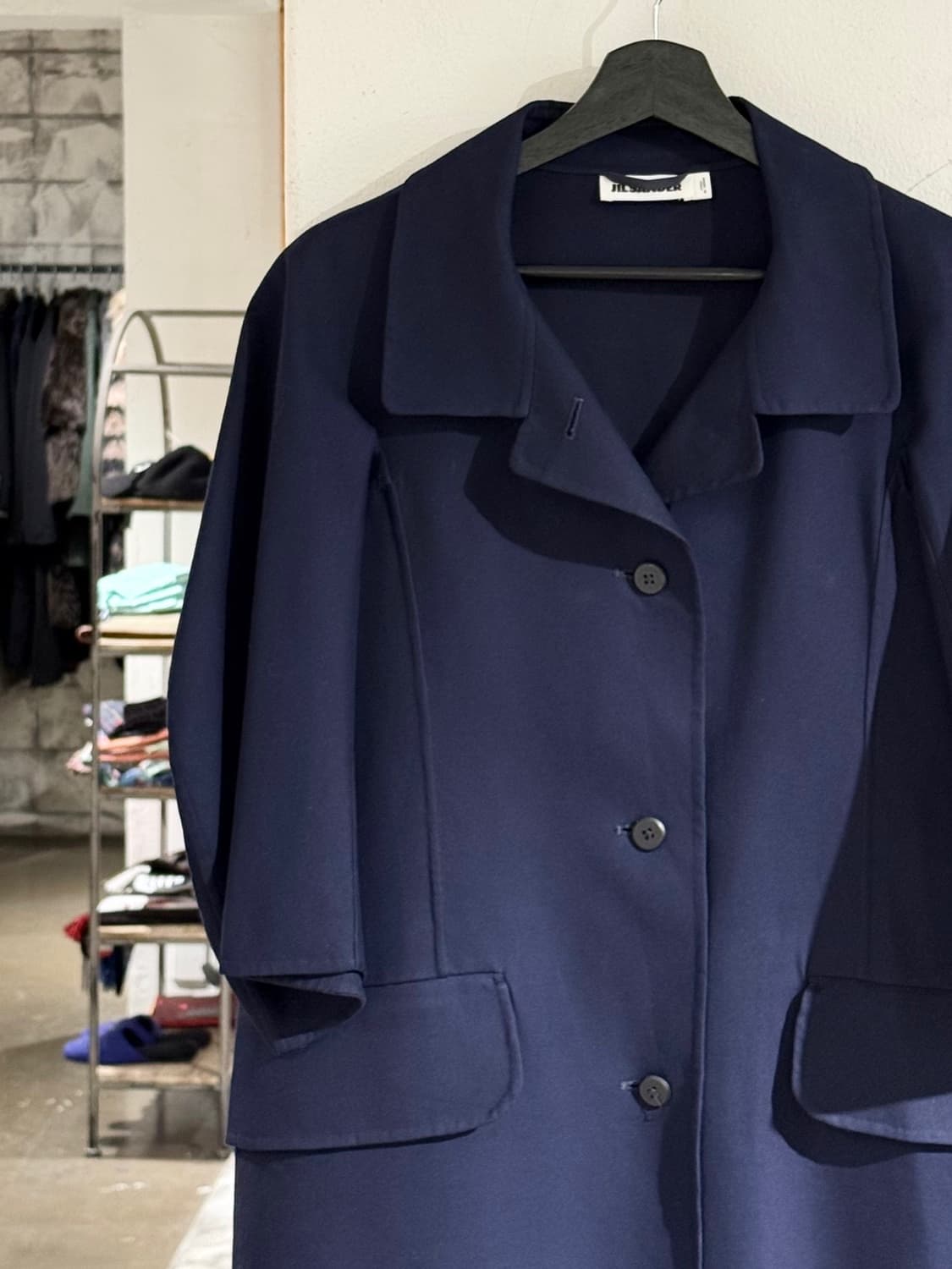 질샌더 네이비 와이드 슬리브 싱글 롱 코트 상품이미지2