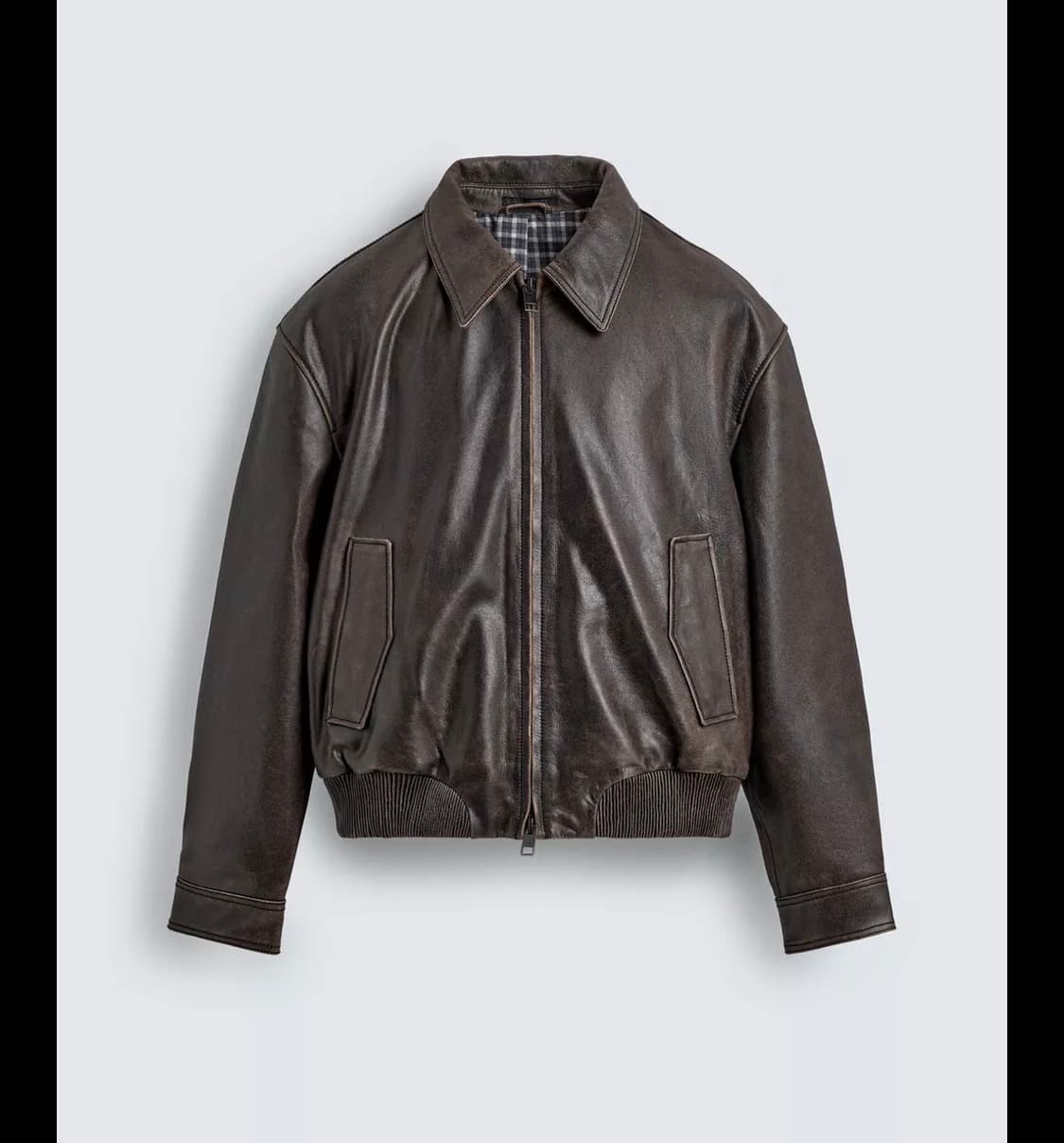 자라 워싱 봄버 레더 자켓 m(100) 상품이미지1