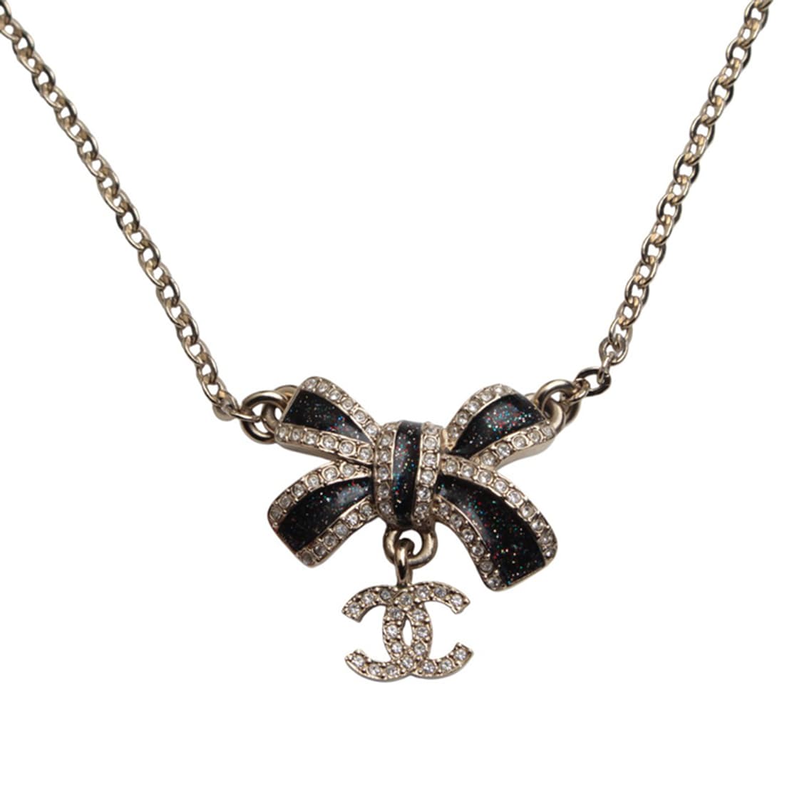 샤넬 은장 블랙 글리터 리본 목걸이 상품이미지3