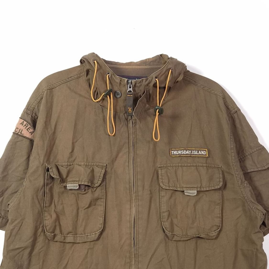써스데이 아일랜드 빈티지 와펜 반팔 후드 야상 자켓 L 상품이미지2