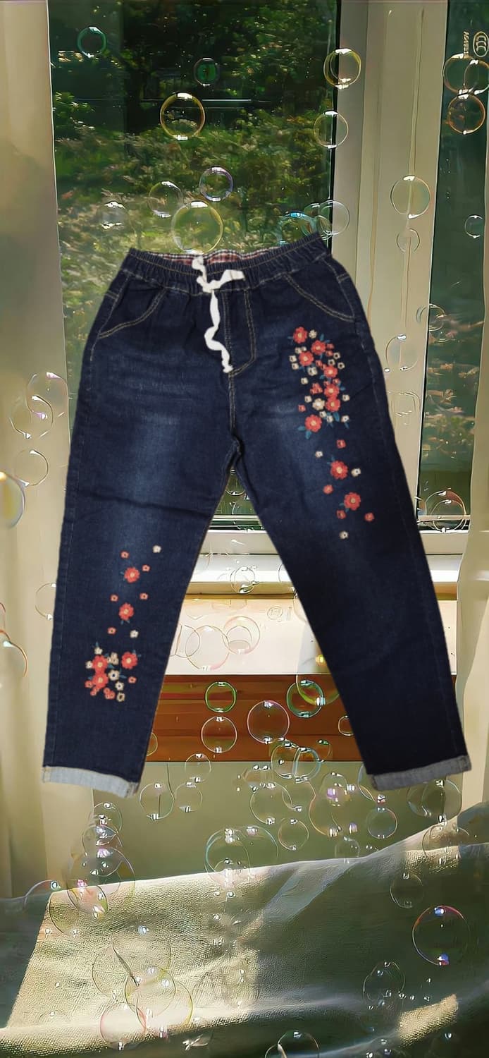 모리 히피 꽃자수 데님바지 상품이미지1
