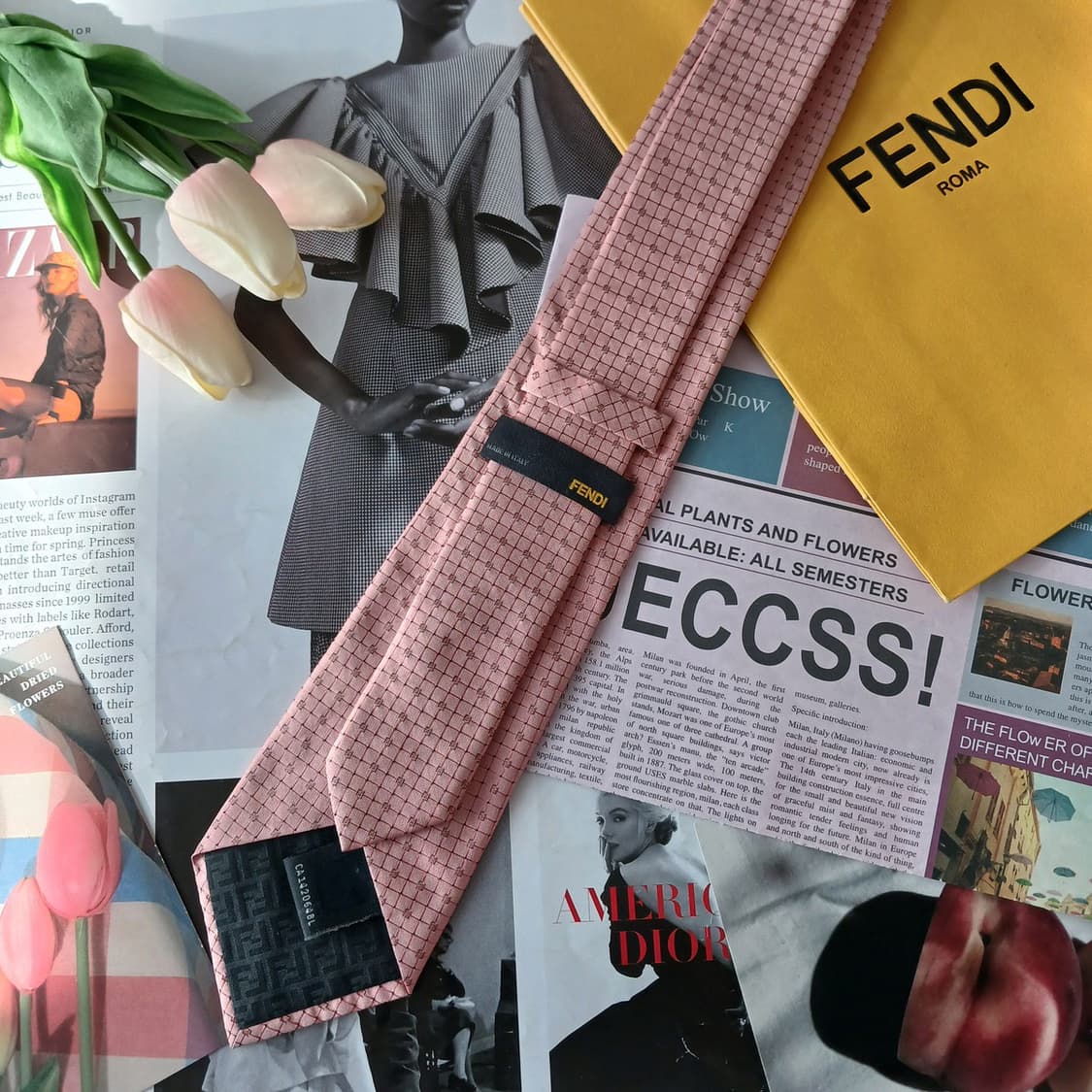 펜디 실크 핑크 자카드 로고 넥타이 8cm A등급 A19484 상품이미지3