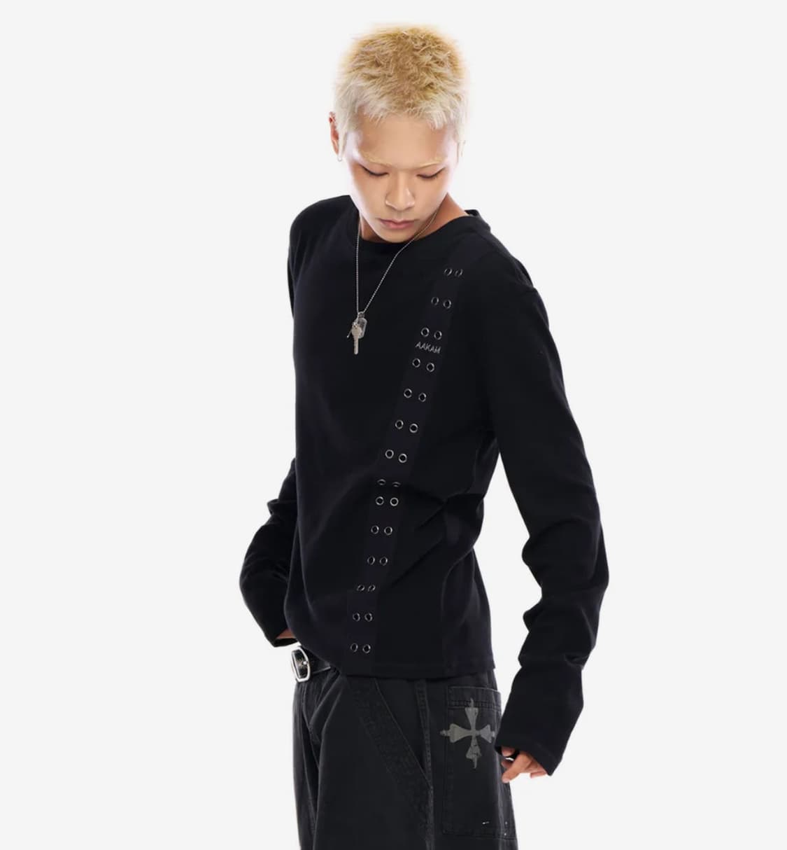 아캄 사이드 아일렛 롱슬리브 블랙 2 사이즈 상품이미지1