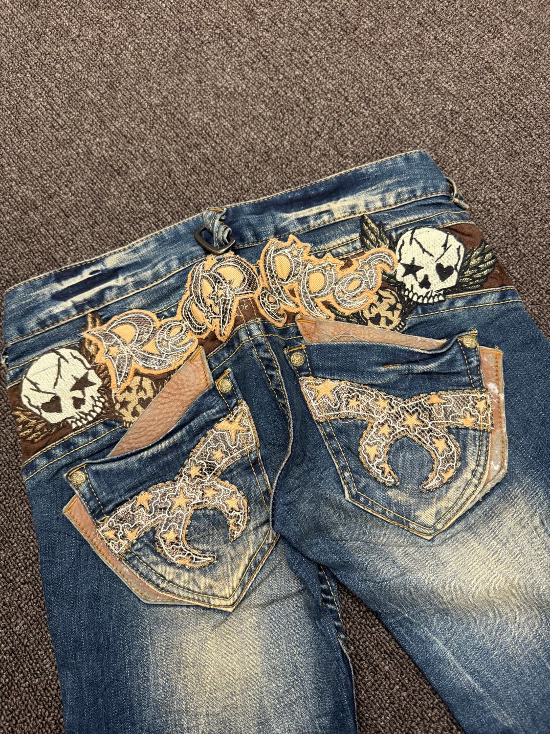 25)레드페퍼 빈티지 Y2K 스컬패치 자수 로우라이즈 데님팬츠 상품이미지2